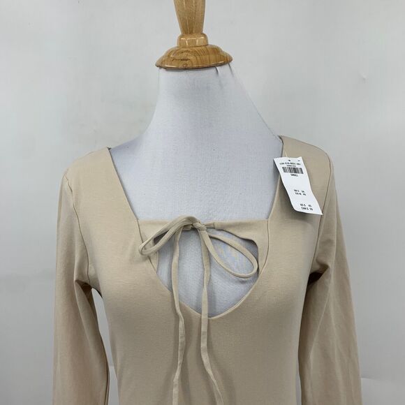 Abercrombie & Fitch Bodysuit Womens S Small Beige Keyhole Bow Front Long Sleeve - Picture 3 of 11